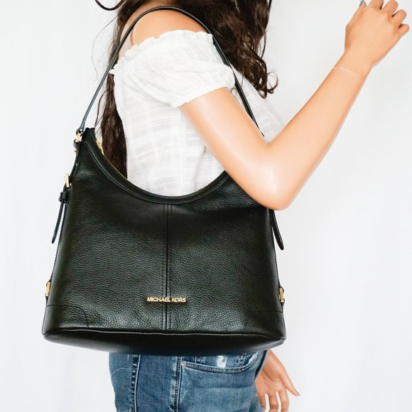 Michael Kors Ginger Large Shoulder Hobo Leather Bag Black